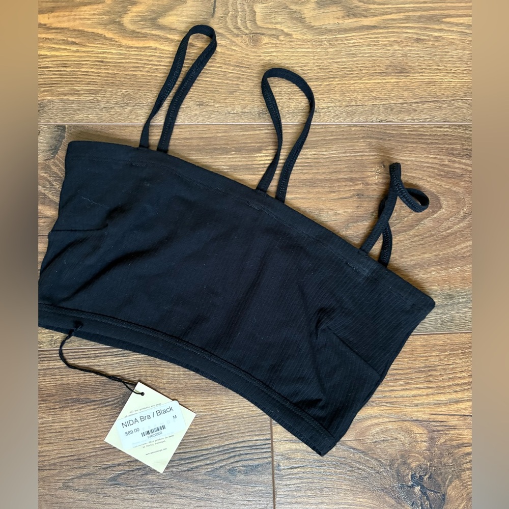 NWT Base Range fine rib organic cotton bra black size medium